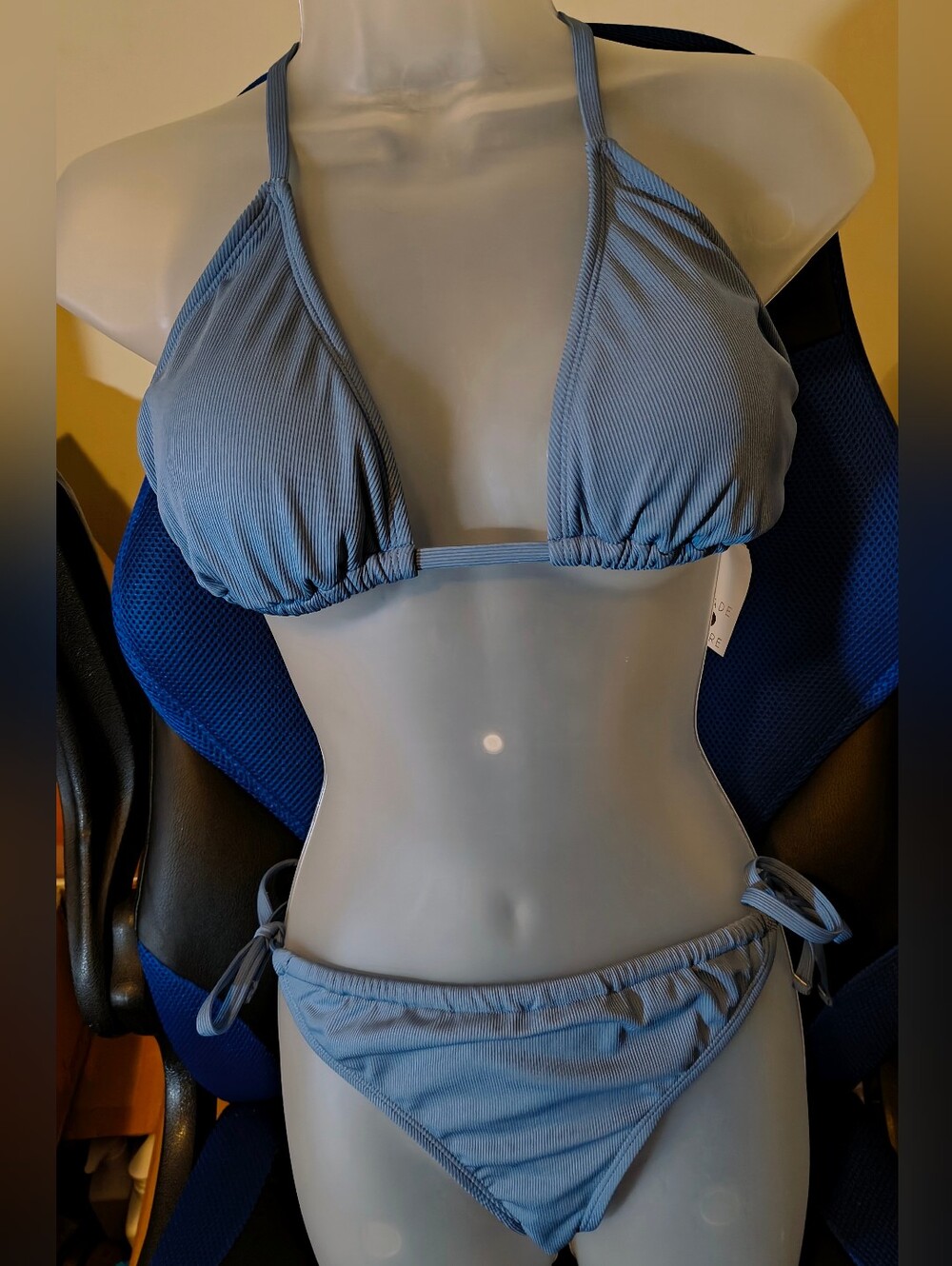 Women’s Ribbed Triangle Bikini Set - Light Blue